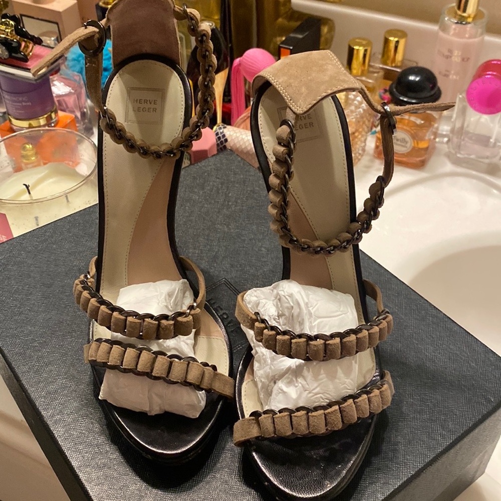 Herve Leger suede sandals
